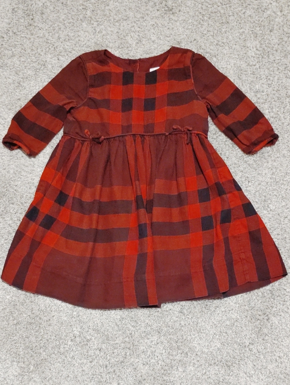 Burberry Red and Brown Plaid Long Sleeve Dress for Kids